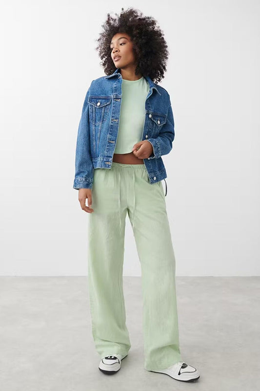 Mint Green Elastic Waist Loose Cut Trousers MG2020