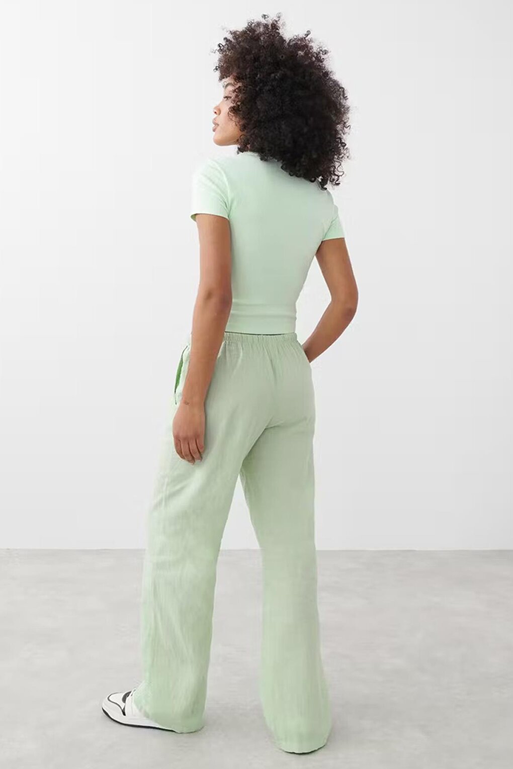 Mint Green Elastic Waist Loose Cut Trousers MG2020