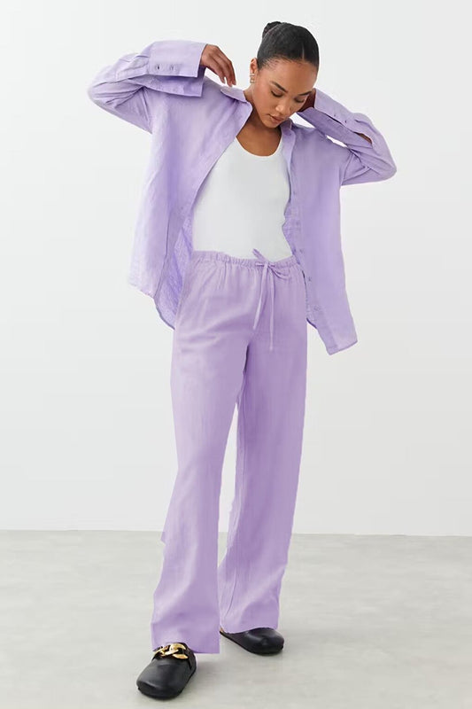 Lilac Elastic Waist Loose Cut Trousers MG2020