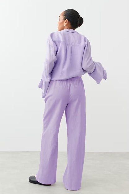 Lilac Elastic Waist Loose Cut Trousers MG2020