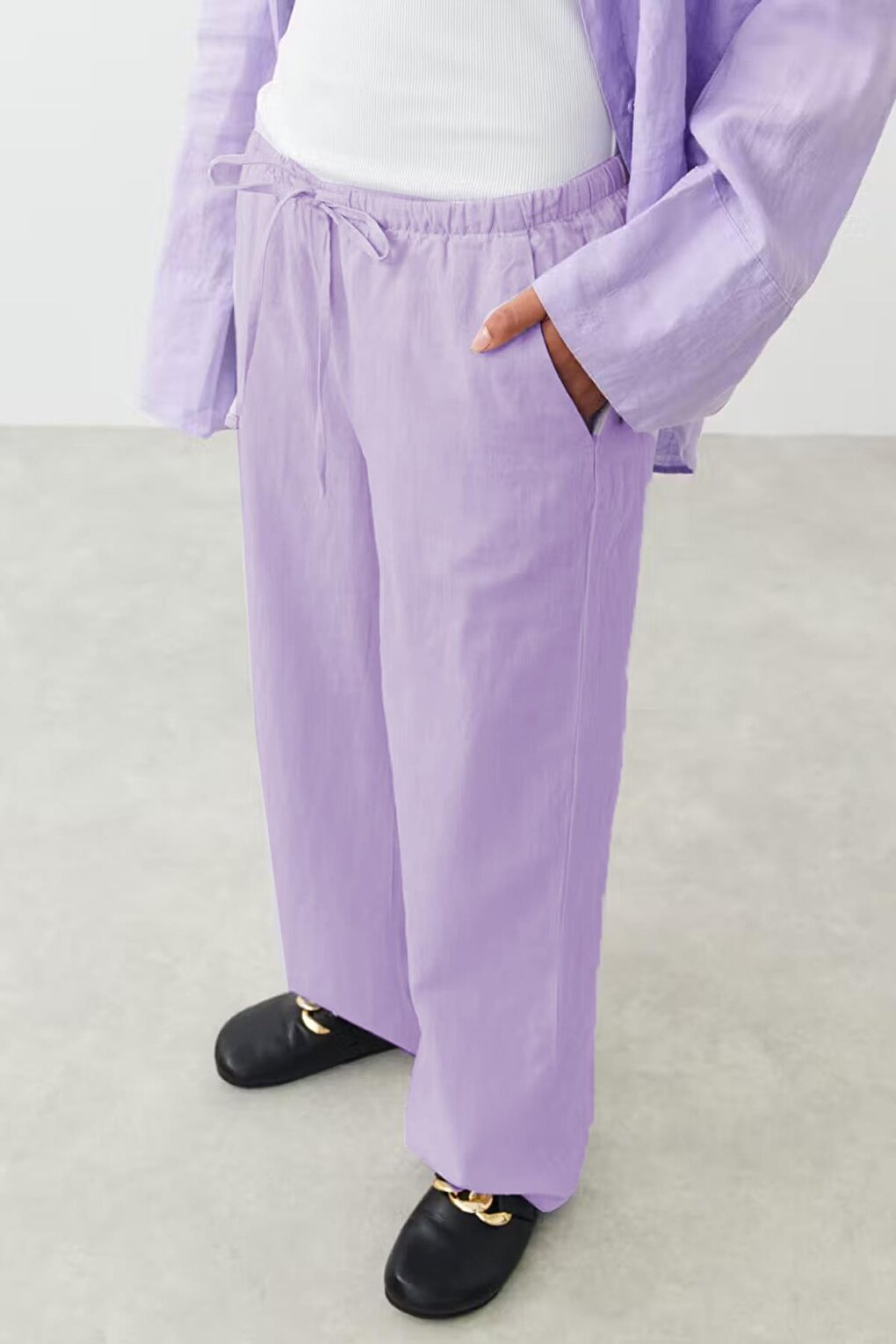 Lilac Elastic Waist Loose Cut Trousers MG2020