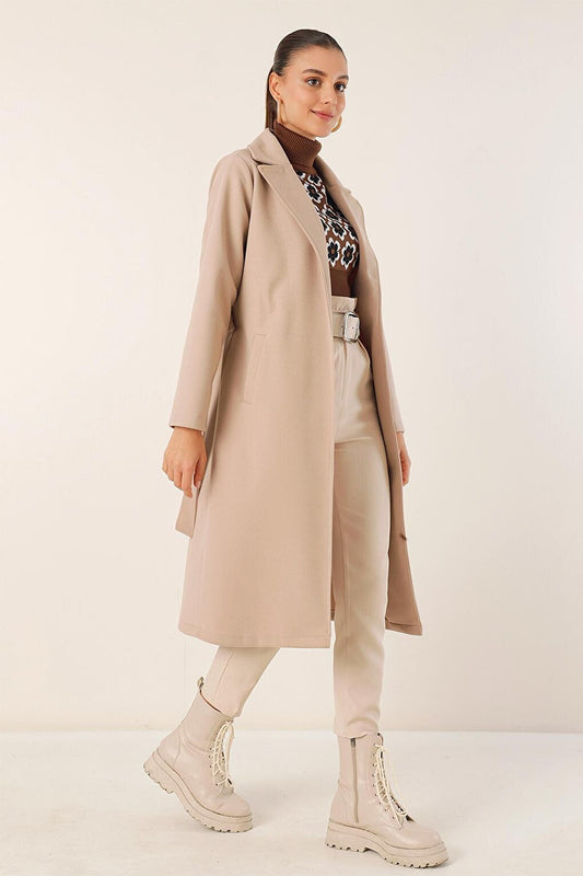 9118 Double Breasted Collar Coat - Beige