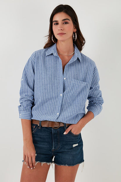 Striped 100% Cotton Relaxed Fit Shirt with Pockets 51444521