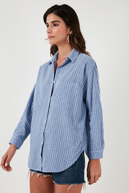 Striped 100% Cotton Relaxed Fit Shirt with Pockets 51444521