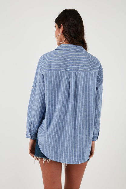 Striped 100% Cotton Relaxed Fit Shirt with Pockets 51444521