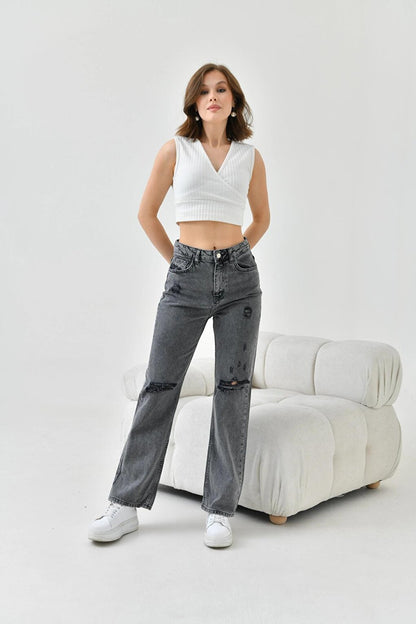 Women's Anthracite Ripped Jean Trousers