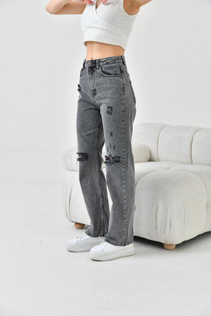 Women's Anthracite Ripped Jean Trousers