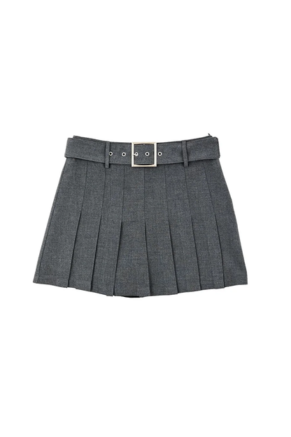 Belt Detailed Pleated Mini Skirt Dark Grey