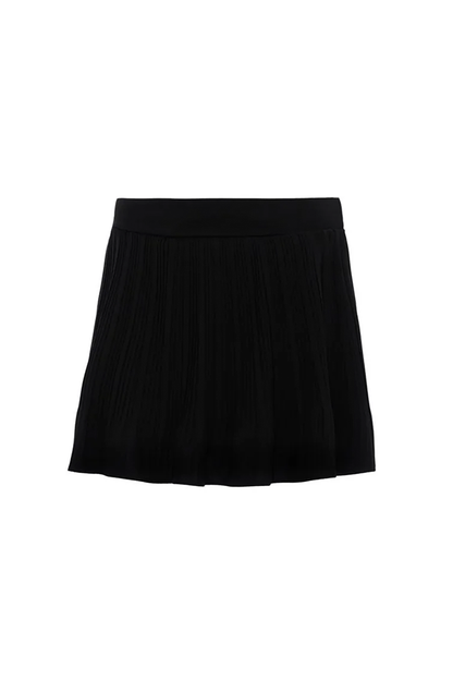 Pleat Detailed Elastic Waist Mini Skirt Black