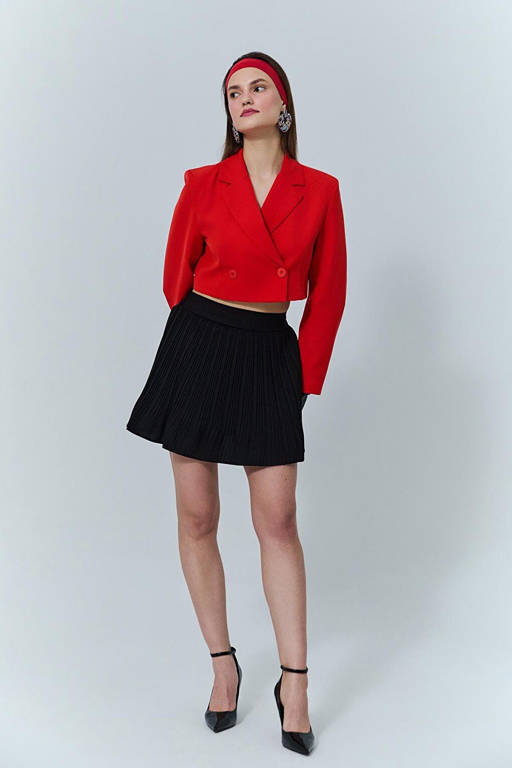 Pleat Detailed Elastic Waist Mini Skirt Black