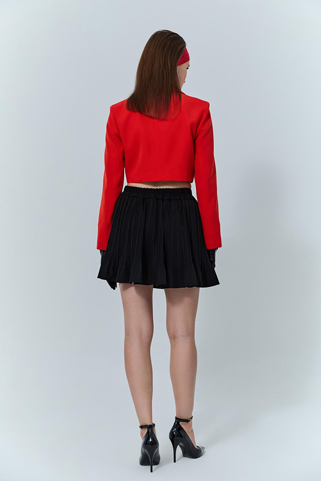 Pleat Detailed Elastic Waist Mini Skirt Black