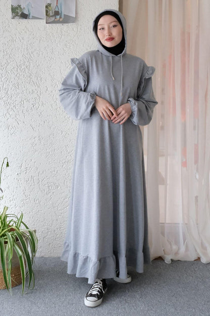 Gray 2 Thread Hooded Dress