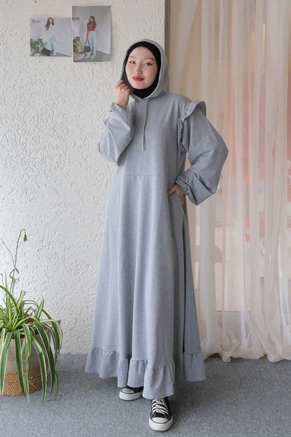 Gray 2 Thread Hooded Dress