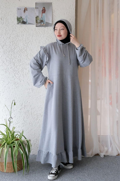 Gray 2 Thread Hooded Dress