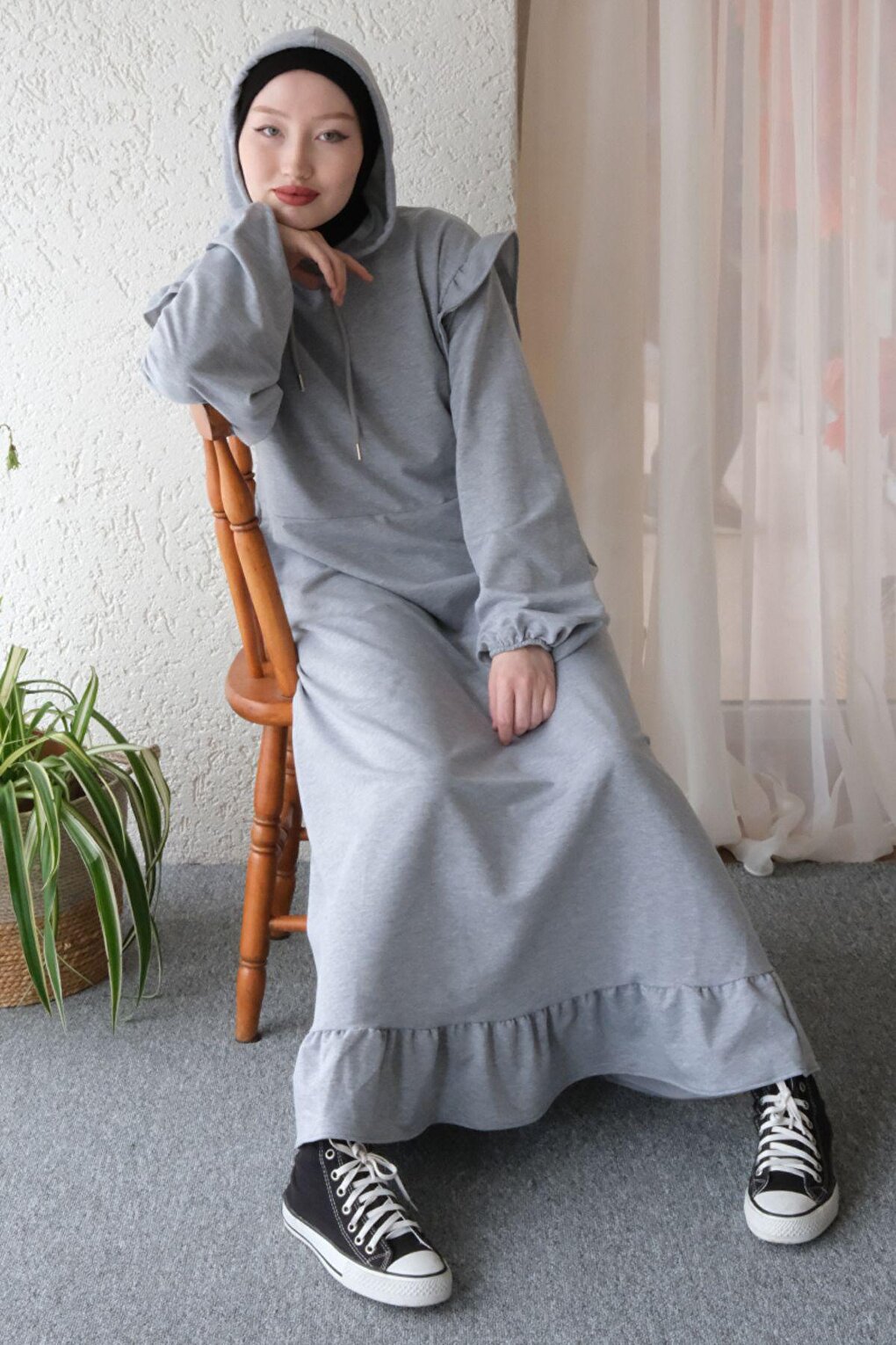 Gray 2 Thread Hooded Dress