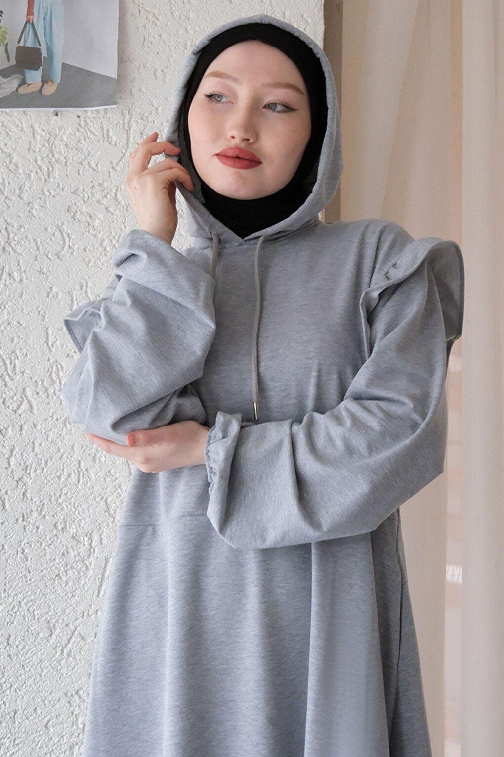 Gray 2 Thread Hooded Dress