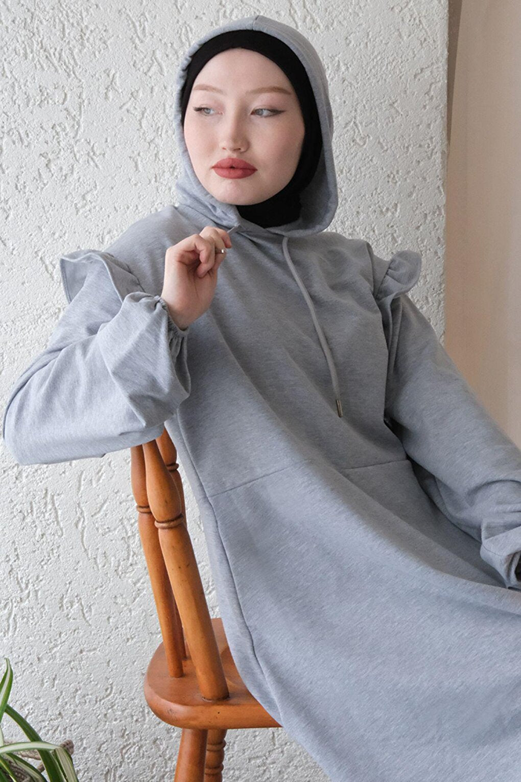 Gray 2 Thread Hooded Dress