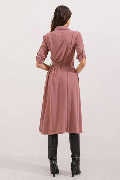 Women's Dusty Rose Hidden Pocket Belted Viscose Shirt Dress HZL24S-BD124421