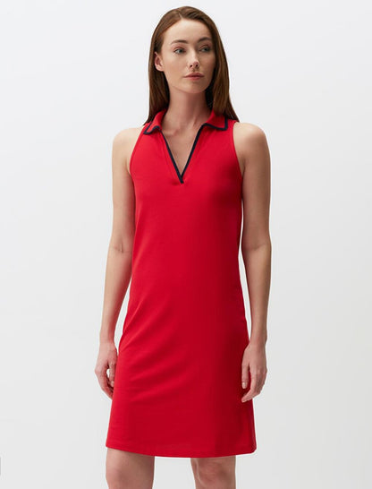 Red Pique Fabric Sleeveless V-Neck Mini Dress