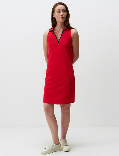 Red Pique Fabric Sleeveless V-Neck Mini Dress