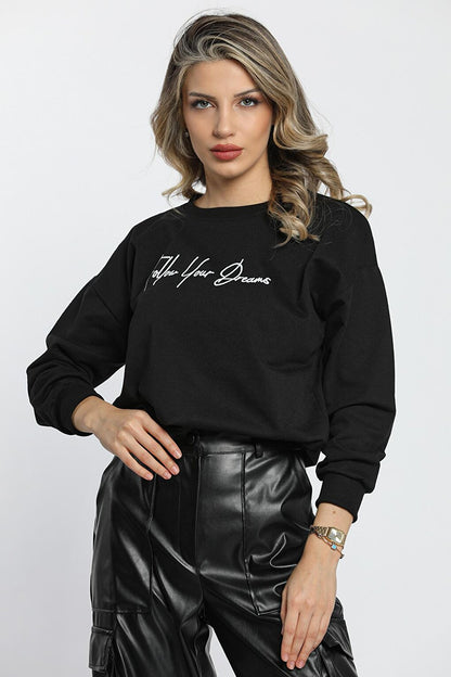 Crew Neck Women's Sweatshirt with Front Text Printed