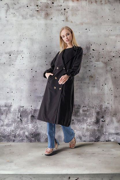 Shawl Collar Sleeve Elastic TRENCH COAT