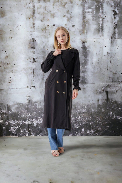 Shawl Collar Sleeve Elastic TRENCH COAT