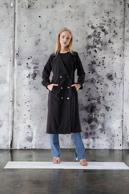 Shawl Collar Sleeve Elastic TRENCH COAT