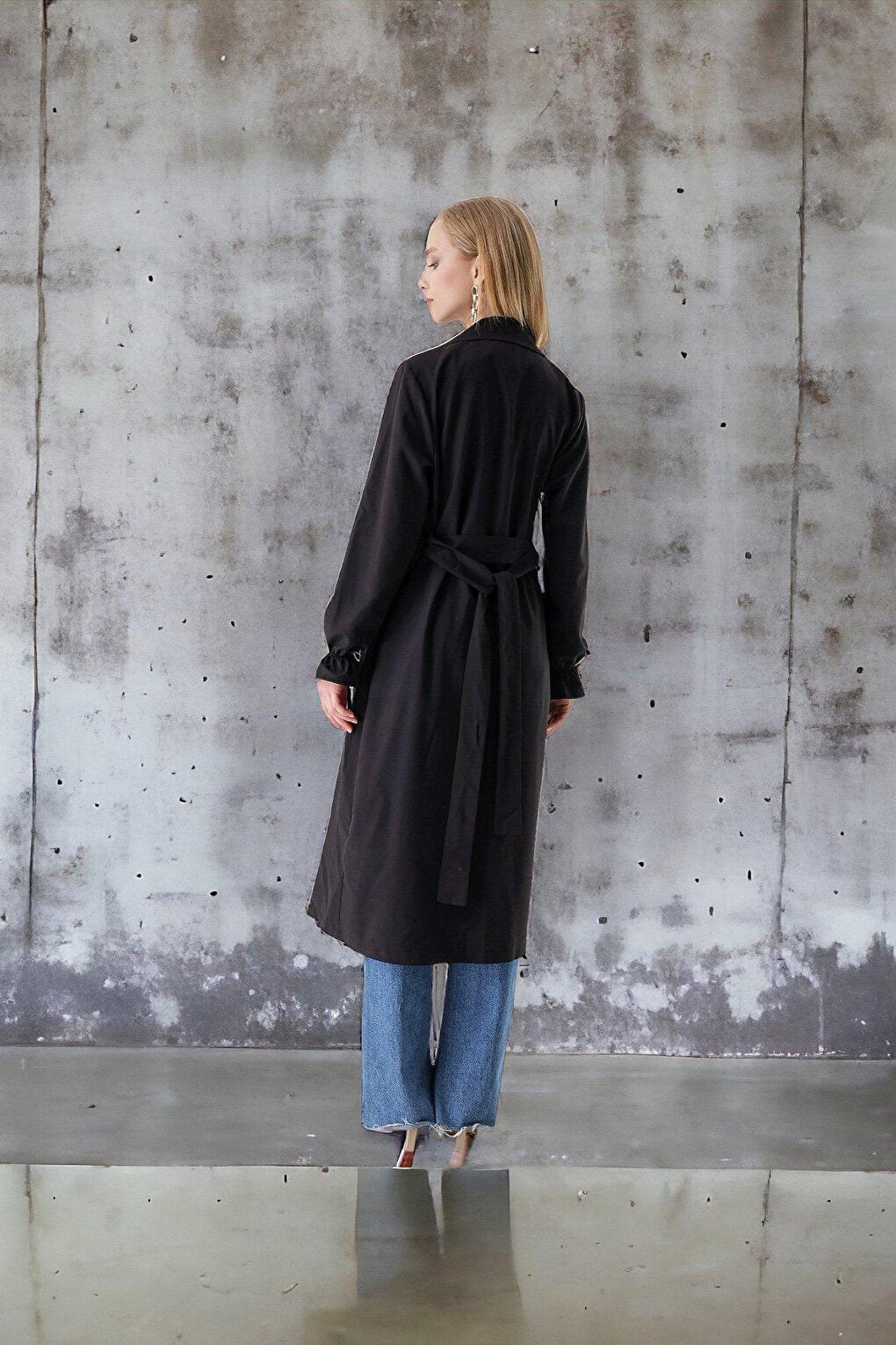 Shawl Collar Sleeve Elastic TRENCH COAT