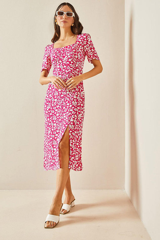 Pink U-Neck Floral Patterned Dress 5YXK6-48396-20