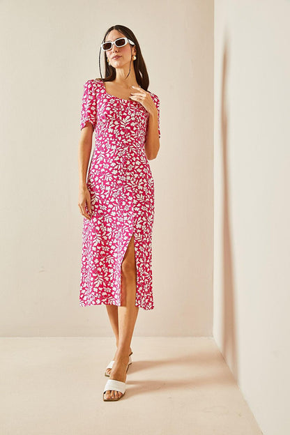 Pink U-Neck Floral Patterned Dress 5YXK6-48396-20