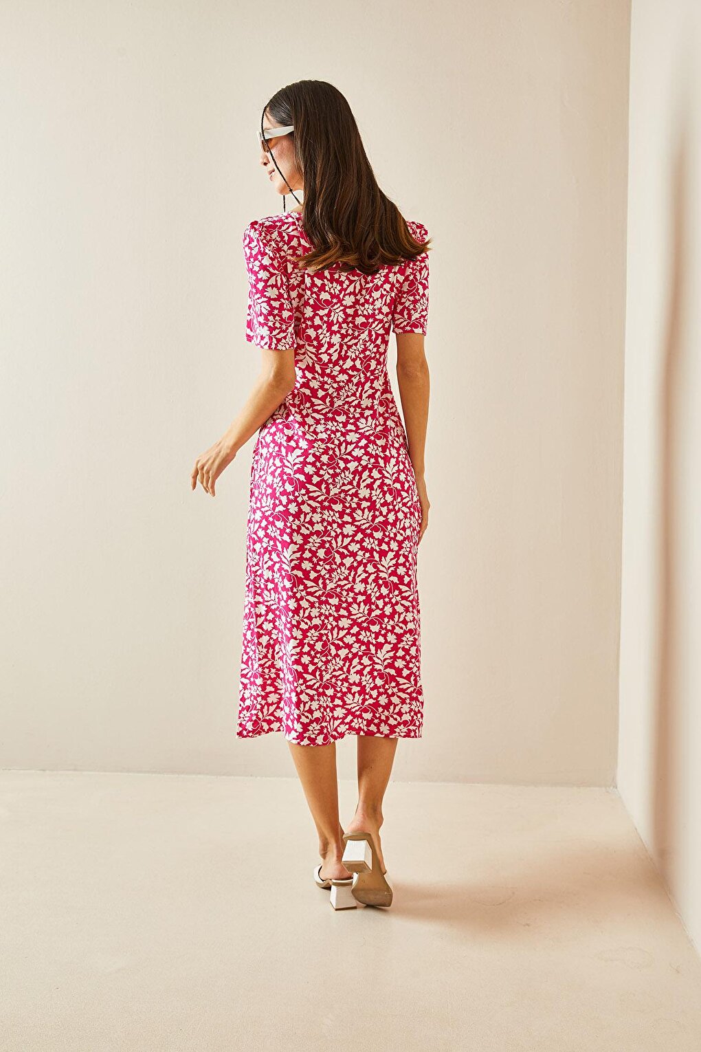 Pink U-Neck Floral Patterned Dress 5YXK6-48396-20