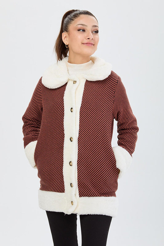 Straight Collar Women's Brick Jacket - 13095