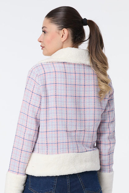 Straight Shirt Collar Women's Pink Jacket - 13053