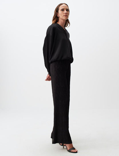 Black High Waist Wide Leg Pleated Trousers