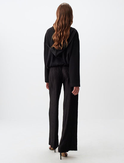 Black High Waist Wide Leg Pleated Trousers