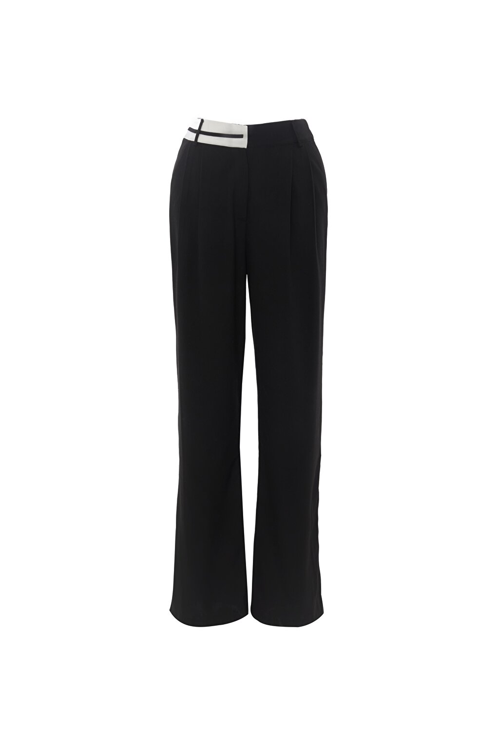 Waist Detailed High Waist Fabric Trousers Black