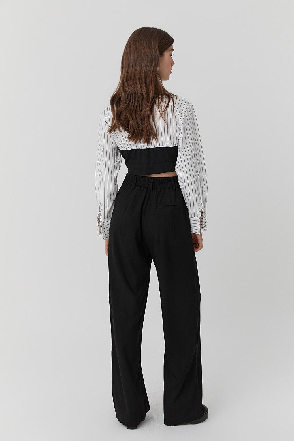 Waist Detailed High Waist Fabric Trousers Black