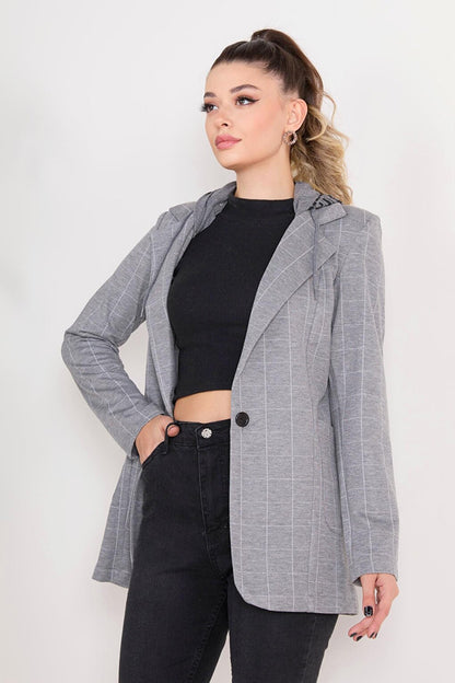 Flat Hooded Collar Women's Gray Jacket - 23080