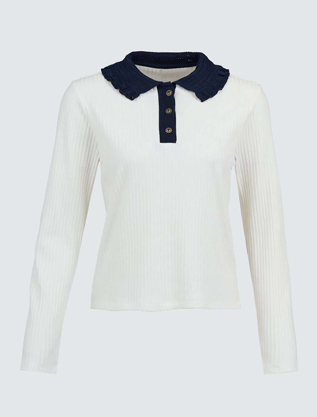 White Polo Neck Long Sleeve Blouse