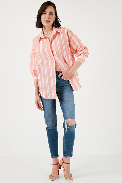 Striped Linen Blend Oversize Shirt 669202512S4