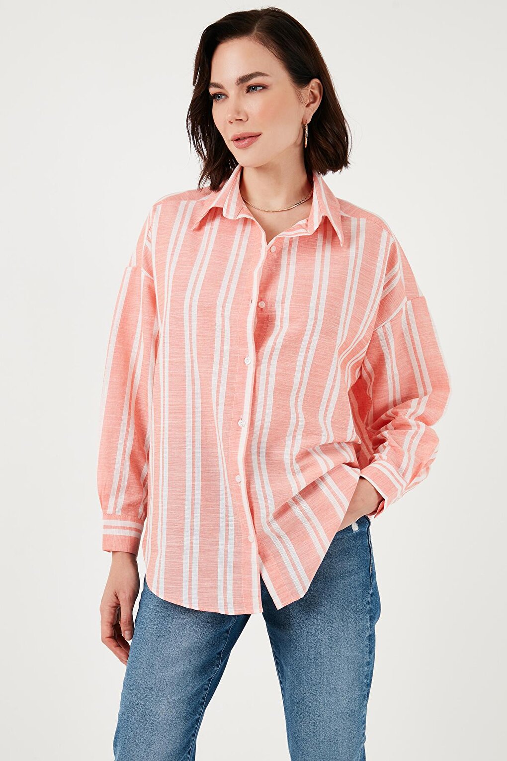 Striped Linen Blend Oversize Shirt 669202512S4