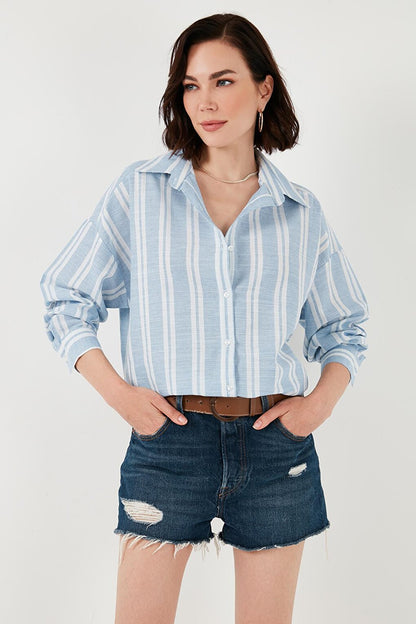 Striped Linen Blend Oversize Shirt 669202512S4