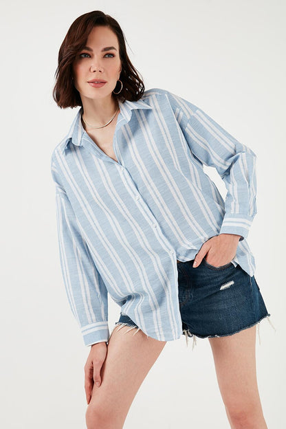 Striped Linen Blend Oversize Shirt 669202512S4