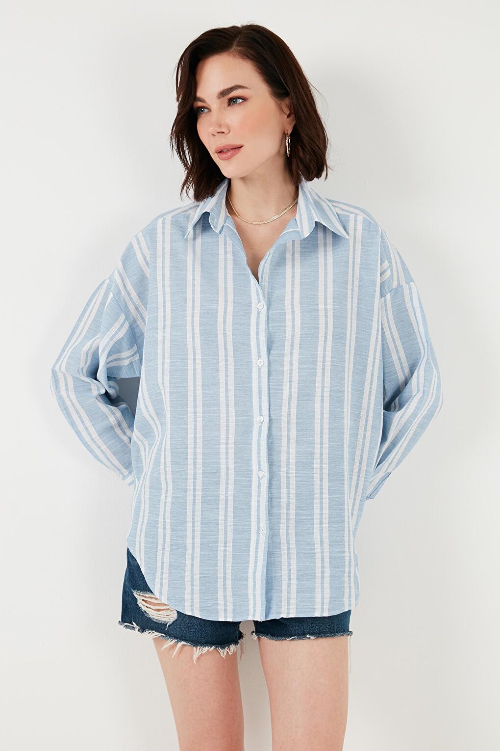 Striped Linen Blend Oversize Shirt 669202512S4