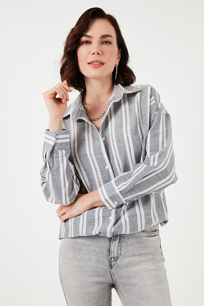 Striped Linen Blend Oversize Shirt 669202512S4