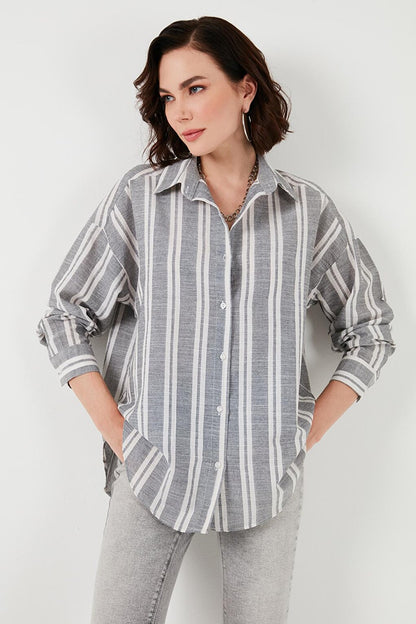 Striped Linen Blend Oversize Shirt 669202512S4