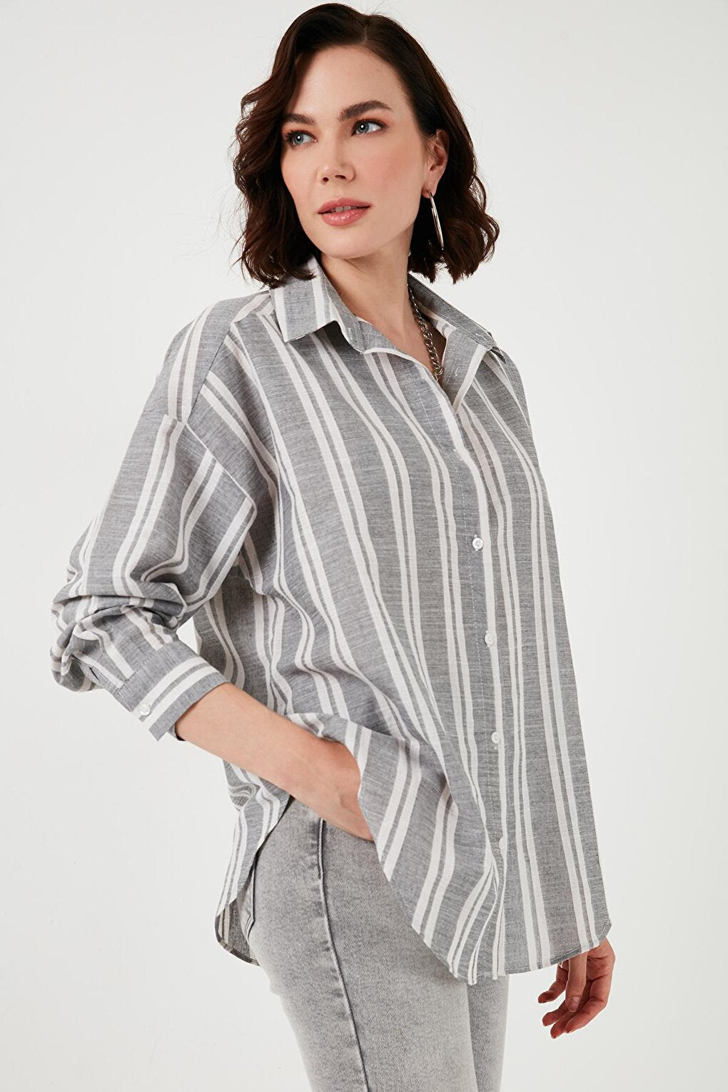 Striped Linen Blend Oversize Shirt 669202512S4