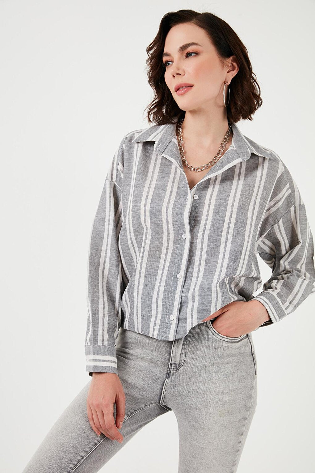 Striped Linen Blend Oversize Shirt 669202512S4