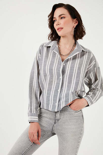 Striped Linen Blend Oversize Shirt 669202512S4